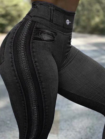 Szexi Penci Pants Fitness Leggins Új divat Cipzáras Nyomtatott Leggings Faux Farmer Jeggings Sport nadrágok