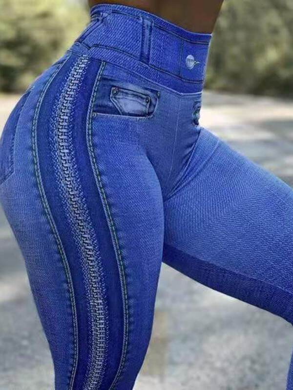 Szexi Penci Pants Fitness Leggins Új divat Cipzáras Nyomtatott Leggings Faux Farmer Jeggings Sport nadrágok