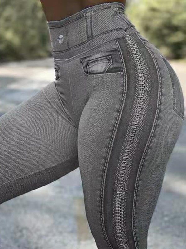 Szexi Penci Pants Fitness Leggins Új divat Cipzáras Nyomtatott Leggings Faux Farmer Jeggings Sport nadrágok