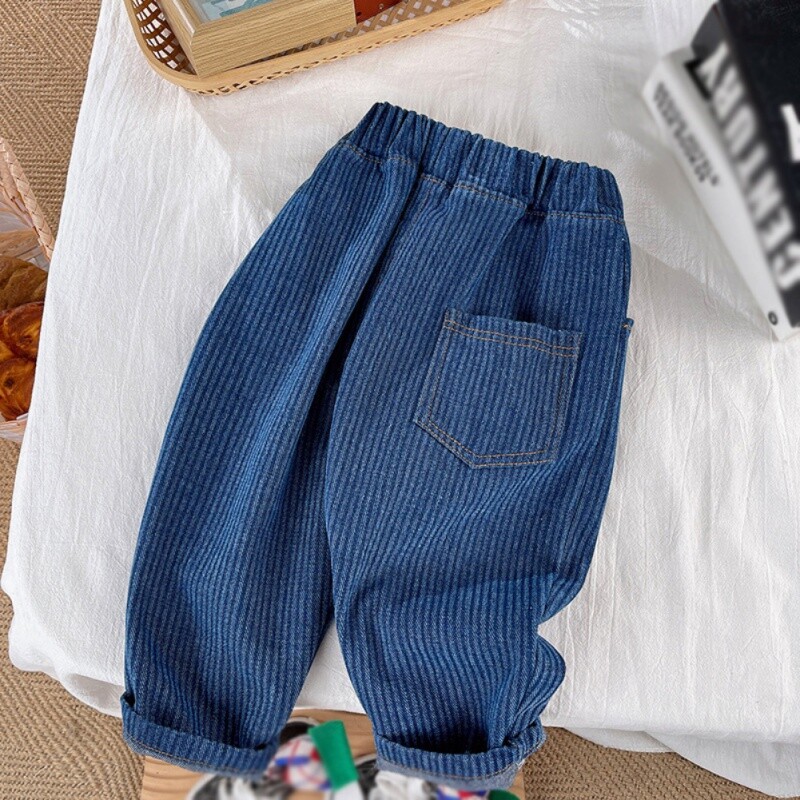 Berniukams Mergaičių kelnės pavasariui ir rudeniui Naujos dryžuotos berniukų rudens mados tendencijos plačios burnos Džinsai Kūdikių laisvalaikio vaikiškos dryžuotos kelnės