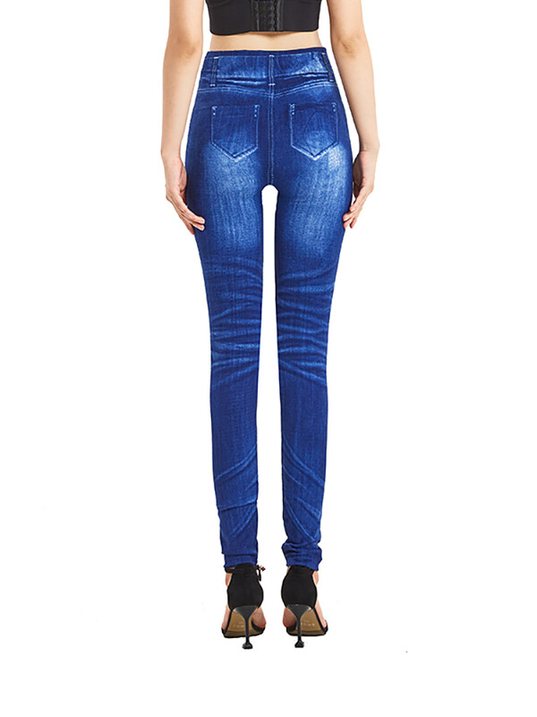 CUHAKCI Pantaloni pliați cu imprimeu pliabil CUHAKCI, blugi vintage falși, cu elastic înalt, pantaloni de fitness sport moale, dropshipping