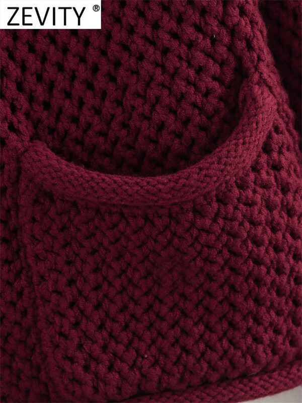 Zevity New Női O nyak durva tű hosszú ujjú kötött pulóver dzseki női elegáns zsebek Design Crop kabátok elegáns felsők CT6280