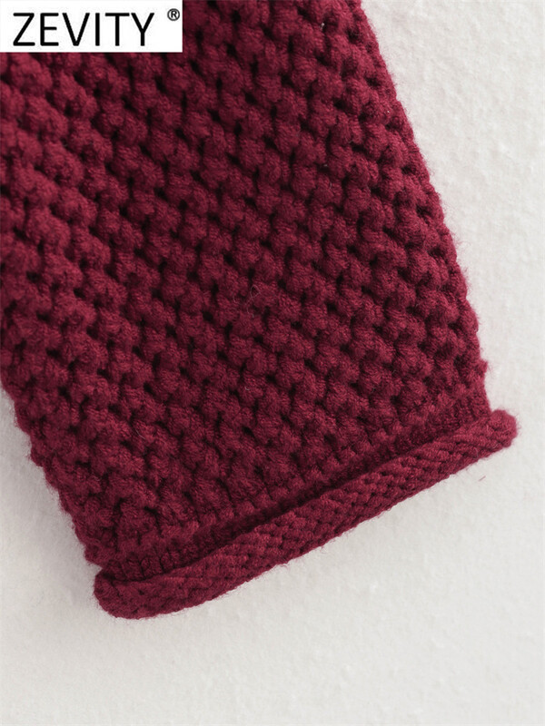 Zevity New Női O nyak durva tű hosszú ujjú kötött pulóver dzseki női elegáns zsebek Design Crop kabátok elegáns felsők CT6280