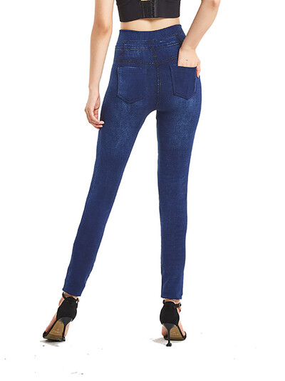 VISNXGI Elastīgi vienkrāsains Lielizmēra Džeggings Modes viltus džinsi Sieviešu šauri bezšuvju kabatas legingi Mīkstas zīmuļbikses