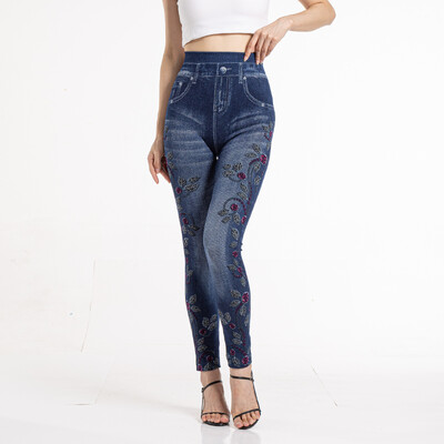 Zökkenőmentes leggings Női nadrág nyomtatás Jeggings pamut szexi lány kötött magas derekú műfarmer farmer Femme Pantalon Fitness legging