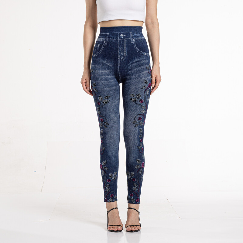 Zökkenőmentes leggings Női nadrág nyomtatás Jeggings pamut szexi lány kötött magas derekú műfarmer farmer Femme Pantalon Fitness legging