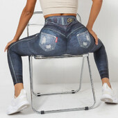 Push Up Yoga Nadrág Női Fitness Leggings Farmerutánzat Patchwrok Scrunch Harisnyanadrág Magas derekú Leggings Gym Workout Sport Leggins