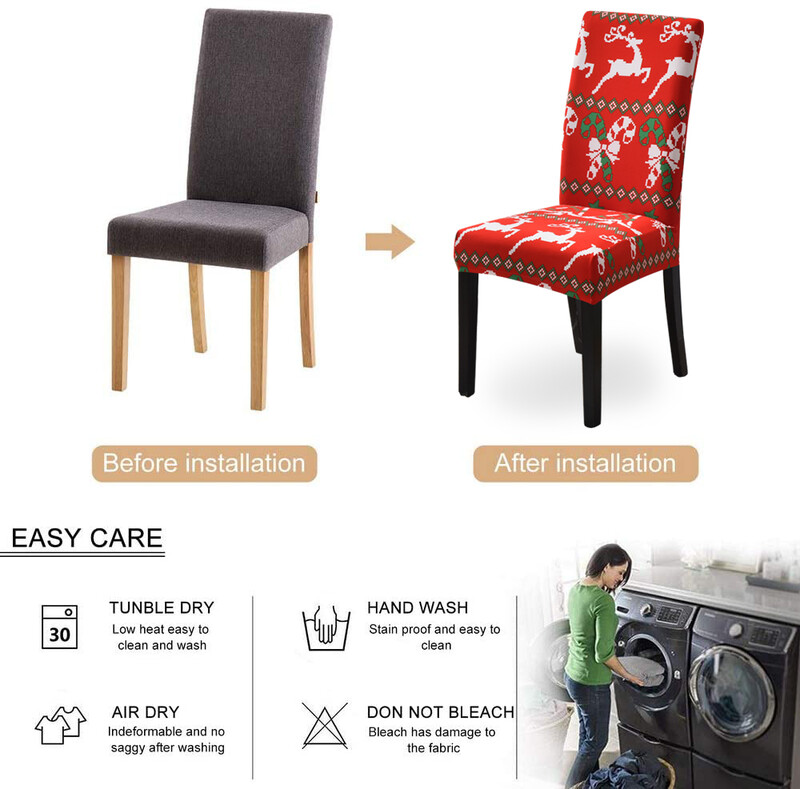 Karácsonyi étkező székhuzat Stretch Seat Slipcover székhuzatok nappaliba, konyhába, irodába, szállodába, bankettre, szertartásra, bulira