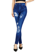 LJCUIYAO Sexy Slim Fit priekšā Piecu caurumu apdruka Sieviešu džeggingi Viltus džinsi Treniņa legingi izdilis sieviešu mākslīgā džinsa zīmuļu bikses