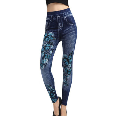 LJCUIYAO Push Up Zökkenőmentes magas derekú Műfarmer Jean leggings Női Elasztikus Jeggings Nyomtatás Alkalmi ceruza nadrág Mujer Dropship
