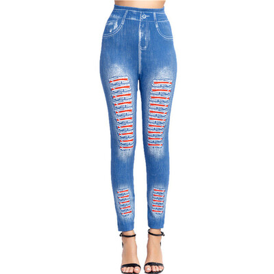 LJCUIYAO Push Up Zökkenőmentes magas derekú Műfarmer Jean leggings Női Elasztikus Jeggings Nyomtatás Alkalmi ceruza nadrág Mujer Dropship