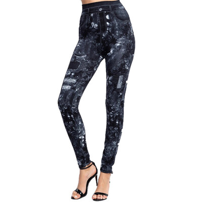 LJCUIYAO Push Up Zökkenőmentes magas derekú Műfarmer Jean leggings Női Elasztikus Jeggings Nyomtatás Alkalmi ceruza nadrág Mujer Dropship