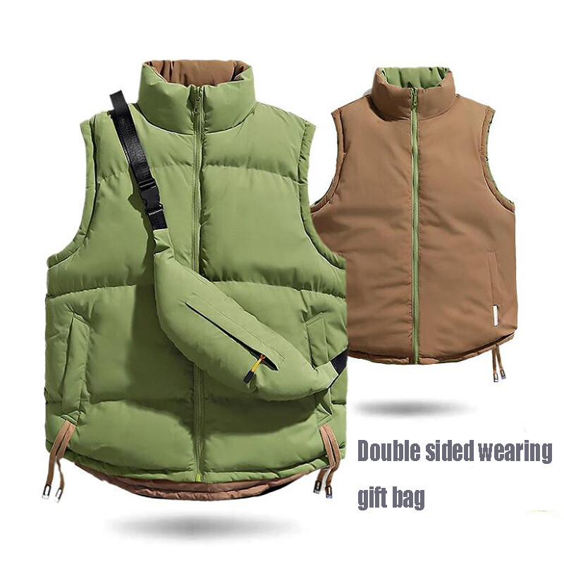 2024-es téli mellény, meleg, vastag, kétoldalas viselet divatos harajuku koreai mellény, ujjatlan férfi dzseki hátizsák kabátokkal férfi
