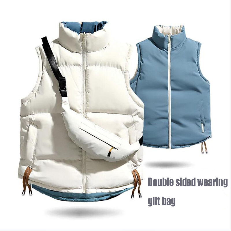 2024-es téli mellény, meleg, vastag, kétoldalas viselet divatos harajuku koreai mellény, ujjatlan férfi dzseki hátizsák kabátokkal férfi