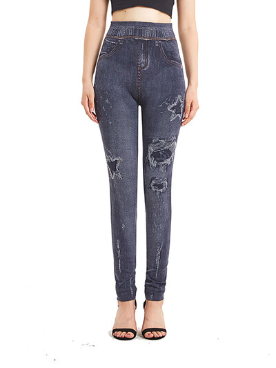 CUHAKCI treniņš Skriešana Push Up Slaidas Sievietes Legingi Ar caurumu apdrukas bikses Mākslīgās džinsa džinsi ar augstu vidukli elastīgas bikses Fitness Sports