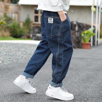 3–14 gadus veci zēni Džinsi Bērnu zili Modes Vienkrāsainas Bikses Džinsu Bikses Bērnu Apģērbi 4 5 6 7 8 10 12 14 gadi OKD239573
