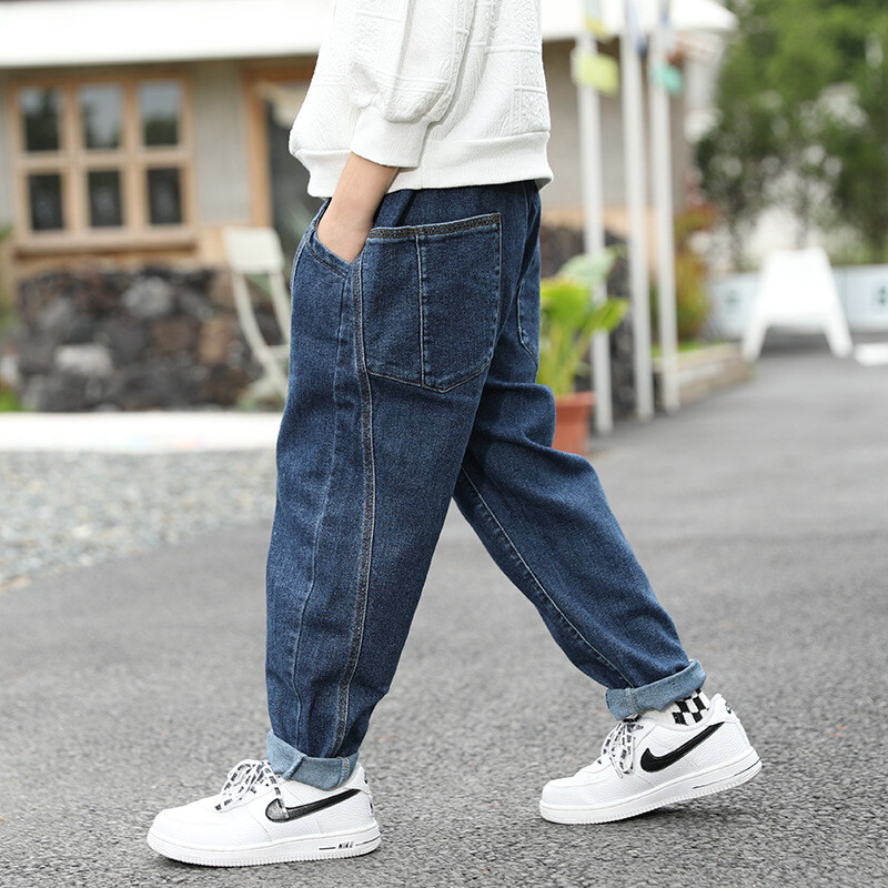 3–14 gadus veci zēni Džinsi Bērnu zili Modes Vienkrāsainas Bikses Džinsu Bikses Bērnu Apģērbi 4 5 6 7 8 10 12 14 gadi OKD239573