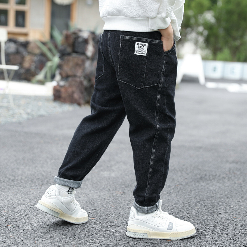 3–14 gadus veci zēni Džinsi Bērnu zili Modes Vienkrāsainas Bikses Džinsu Bikses Bērnu Apģērbi 4 5 6 7 8 10 12 14 gadi OKD239573