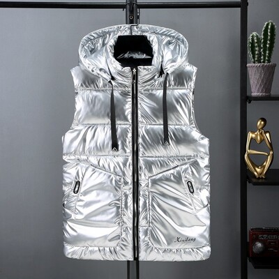 Jesen Witner pamučni prsluk Muška crna zlatna srebrna jakna bez rukava Tanka ležerna vesta s kapuljačom Topli muški prsluk