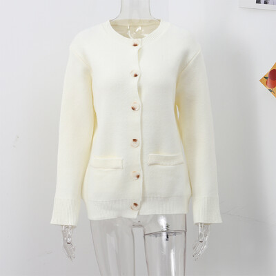 Vékony, kötött gombok Női kardigán Elegáns O-nyakú, egysoros, hosszú ujjú zsebek Pulóver 2024 őszi női alkalmi kötöttáru
