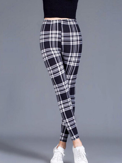 CUHAKCI Fashion Plaid Nyomtatott Leggings Női Szexi Fitness Leggins Rács Virágos csíkos nadrág Magas derekú ceruza nadrág