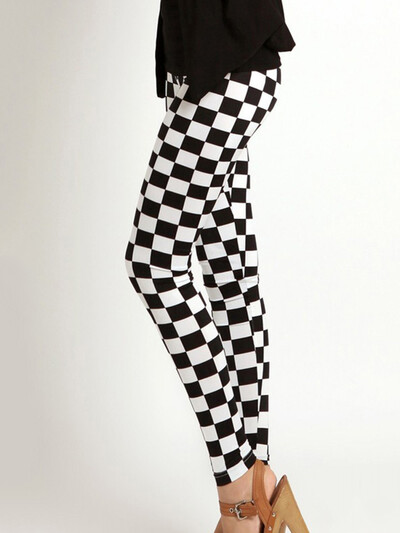 CUHAKCI modes rūtaini apdruka Legingi Sieviešu Sexy Fitness Leggins Režģis Ziedu svītras Bikses ar augstu vidukli Zīmuļu bikses