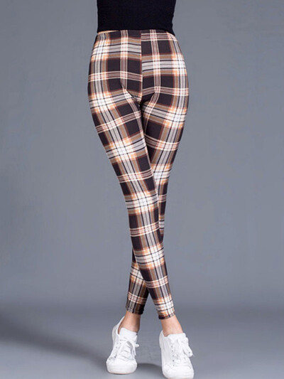 CUHAKCI modes rūtaini apdruka Legingi Sieviešu Sexy Fitness Leggins Režģis Ziedu svītras Bikses ar augstu vidukli Zīmuļu bikses