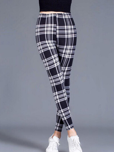 CUHAKCI modes rūtaini apdruka Legingi Sieviešu Sexy Fitness Leggins Režģis Ziedu svītras Bikses ar augstu vidukli Zīmuļu bikses