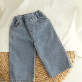 Gyerekek baba laza tavaszi retro puha farmernadrágok gyerekek lányok divat farmer nadrágok baba fiúk őszi alkalmi széles szárú pamut farmerek ruhák