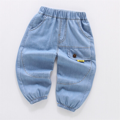 2024 tavaszi és őszi fiúdivat Alkalmi íves kombinált nadrágok Szúnyogálló nadrágok/farmerek 1-6 éves korig