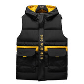 Pehelymellény Férfi vízálló mellény kapucnis gallérral Férfi párnázott mellény Könnyű férfi cipzáras mellény Téli ruhák kapucnival