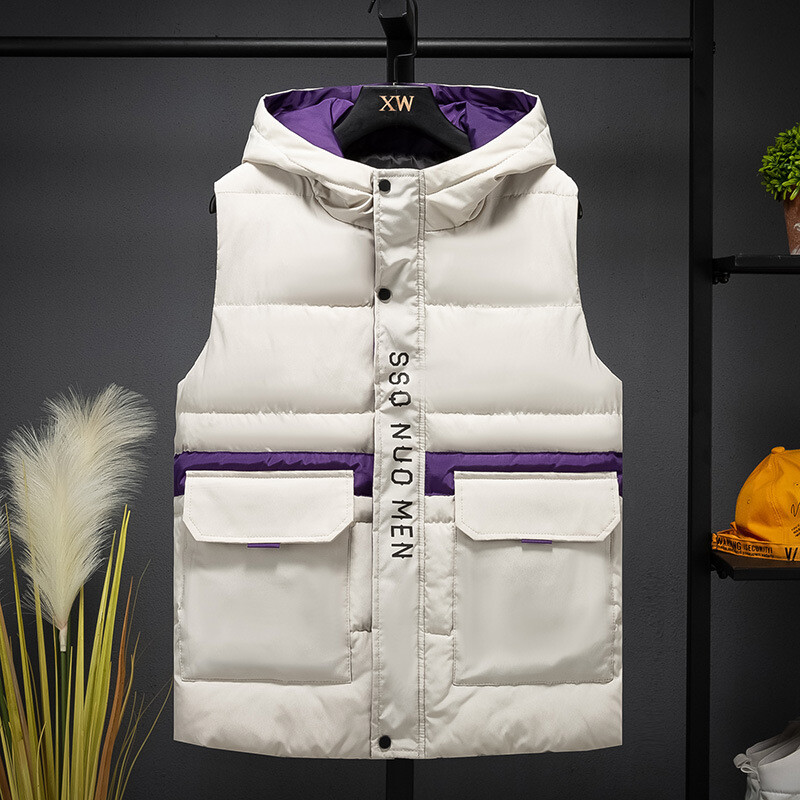 Pehelymellény Férfi vízálló mellény kapucnis gallérral Férfi párnázott mellény Könnyű férfi cipzáras mellény Téli ruhák kapucnival