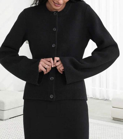 Elegante gri pentru femei cardigan cu gât rotund la modă cu buton auriu cu mâneci lungi pulover cald 2024 șic toamna femeie casual streetwear