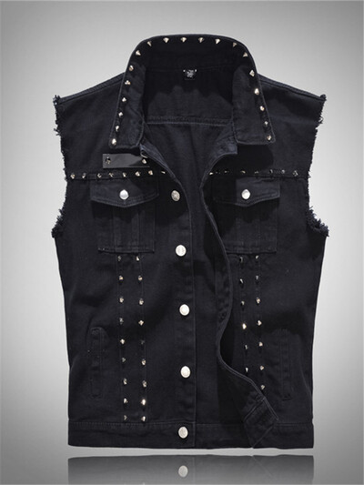 2023 Muški traper prsluk s zakrpama Dizajnerski prsluk s poderanim traperom Muški traper prsluk Muški traperski prsluk bez rukava Pohaban veličina 6XL