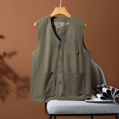 Ārā Kokvilnas jaka bez piedurknēm Modes makšķerēšanas vestes Vīriešu kabatas fotografēšanas veste Ikdienas veste jaka vīriešu liela izmēra 8XL