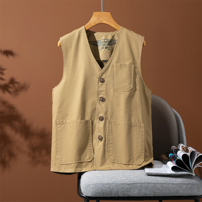 Ārā Kokvilnas jaka bez piedurknēm Modes makšķerēšanas vestes Vīriešu kabatas fotografēšanas veste Ikdienas veste jaka vīriešu liela izmēra 8XL