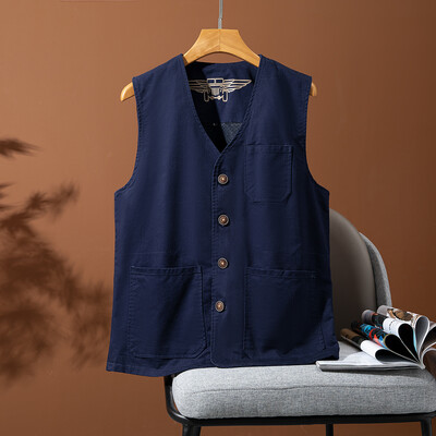 Ārā Kokvilnas jaka bez piedurknēm Modes makšķerēšanas vestes Vīriešu kabatas fotografēšanas veste Ikdienas veste jaka vīriešu liela izmēra 8XL