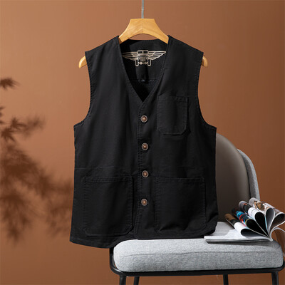 Ārā Kokvilnas jaka bez piedurknēm Modes makšķerēšanas vestes Vīriešu kabatas fotografēšanas veste Ikdienas veste jaka vīriešu liela izmēra 8XL