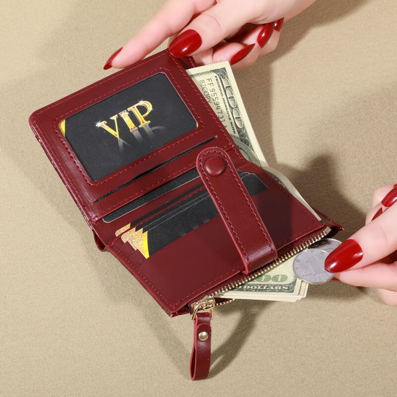 Portofel elegant pentru femei cu mai multe carduri - clutch securizat cu fermoar dublu 