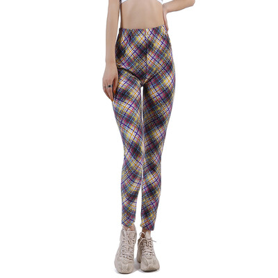 LJCUIYAO Karirane tajice Ženska odjeća za teretanu Ljetne hlače Push Up Moda za fitness Hlače visokog struka Mrežasti print Vježbanje Pleteno