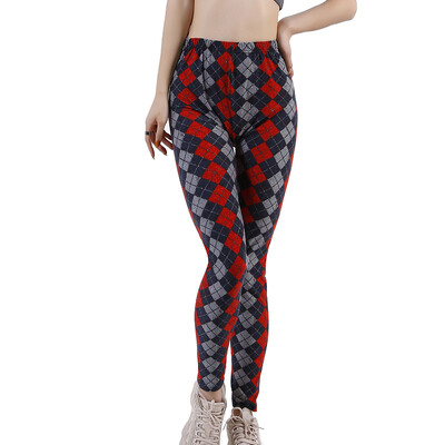 LJCUIYAO Karirane tajice Ženska odjeća za teretanu Ljetne hlače Push Up Moda za fitness Hlače visokog struka Mrežasti print Vježbanje Pleteno