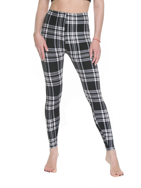 LJCUIYAO Karirane tajice Ženska odjeća za teretanu Ljetne hlače Push Up Moda za fitness Hlače visokog struka Mrežasti print Vježbanje Pleteno