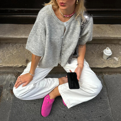 2000 m. megztiniai y2k drabužiai Moteriški vienspalviai apvaliu kaklu, viena krūtine trumpomis rankovėmis megztiniai, madingi gatvės drabužiai