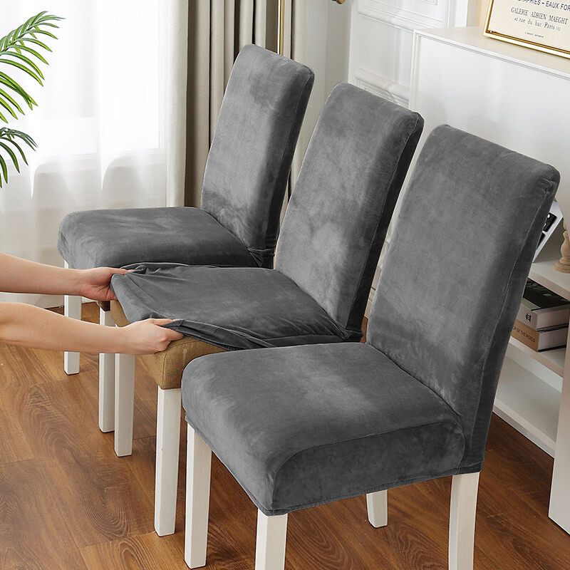 Luksusa samta krēslu pārvalki Biezi mīksti krēslu sēdekļu pārvalki Plain spandeksa krēsla aizsargs banketu birojs pelēks noņemams restorāns