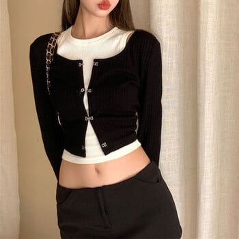 Crop Top Cardigan Δημοφιλές γυναικείο τοπ με μανίκι 2τμχ Σετ Fashion Tank Top Y2k Outfit Άνοιξη Καλοκαίρι κορεάτικες κριτικές για πολλά ρούχα