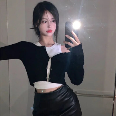 Crop Top Cardigan Top de damă popular cu mâneci Set 2 bucăți Fashion Tank Top ținută Y2k Primăvara Vară recenzii coreene multe haine