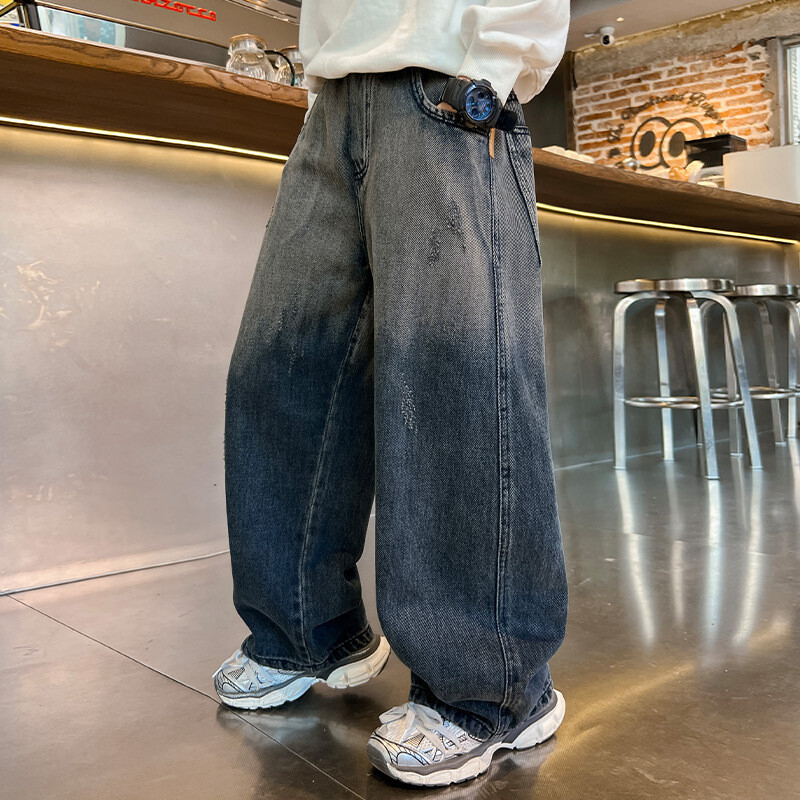 Tinédzserek Fiúk Farmer Új gyerekek széles szárú farmer nadrág gyerekeknek bő zsebek nadrágok tavasz ősz 4 6 8 10 11 12 13 14 év