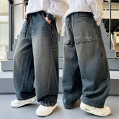 H81168 Versiunea coreeană a băieților Street Dance Blugi Pantaloni lați pentru copii Studenți Blugi pentru copii Pantaloni din denim cu picioare drepte