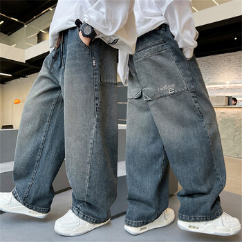 H81168 Κορεατική έκδοση Boys Street Dance Jeans Wide Leg Παντελόνι Παιδικά Φοιτητικά Παιδικό Τζιν Τζιν ίσιο παντελόνι