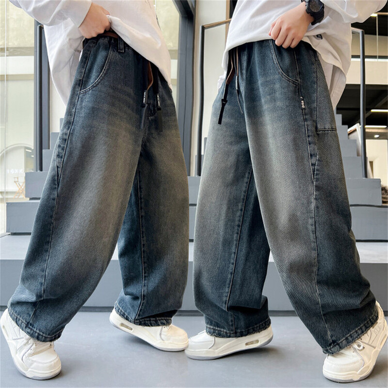 H81168 Versiunea coreeană a băieților Street Dance Blugi Pantaloni lați pentru copii Studenți Blugi pentru copii Pantaloni din denim cu picioare drepte